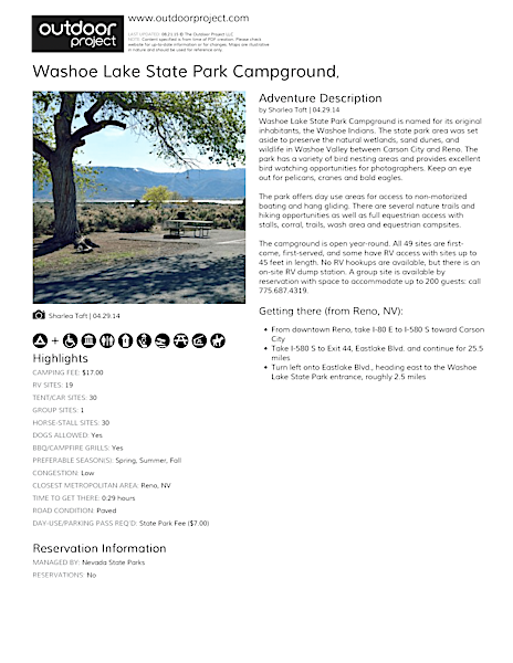 Washoe Lake State Park Campground 