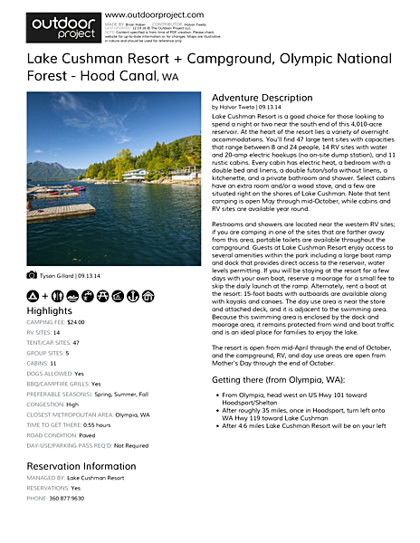 Lake Cushman Resort Campground Outdoor Project