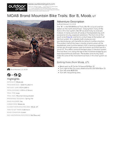 MOAB Brand Mountain Bike Trails: Bar B | Outdoor Project