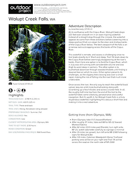 Walupt Creek Falls Outdoor Project