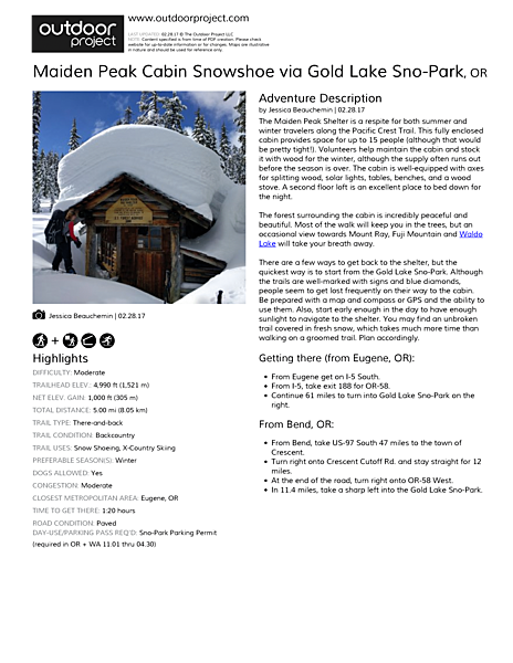 Maiden Peak Cabin Snowshoe Via Gold Lake Sno Park Outdoor Project