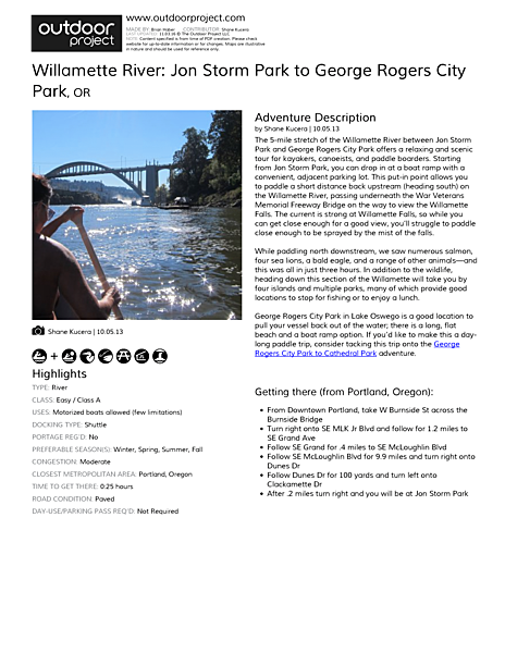 Willamette River: Jon Storm Park to George Rogers City Park | Outdoor ...